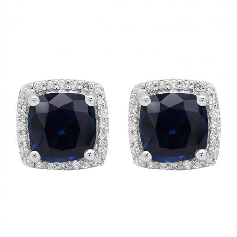 14K White Gold Plated Cushion Cut Square Blue Cubic Zirconia Men Women Earrings
